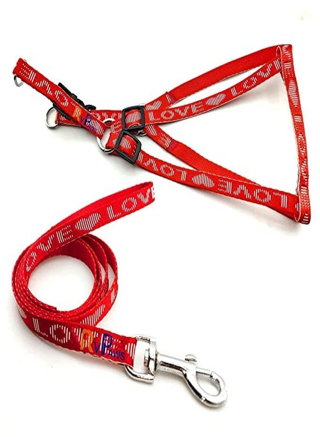 Pups&Pets 15 MM Nylon Love Printed Harness and Adjustable Leash Set | 0.5 Inch Harness Set Dogs and Puppies (Red) - Image 1